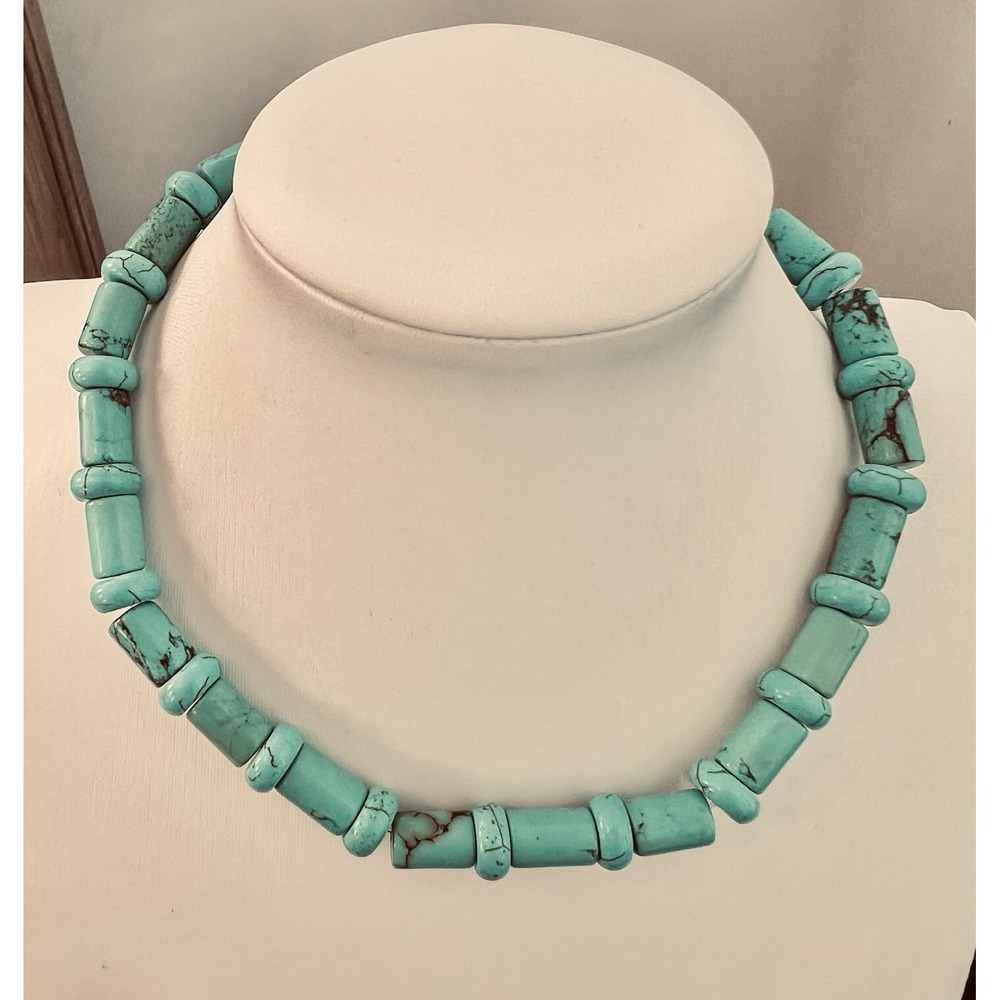 Vintage Necklace Southwest Necklace Turquoise Stone Tube Bead 14 in Choker